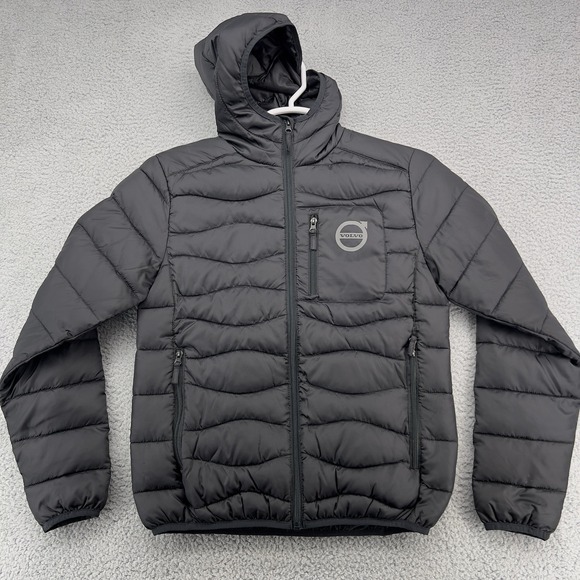 Volvo Womens Official Merchandise Iron Mark Black Puffer Hooded Jacket Medium